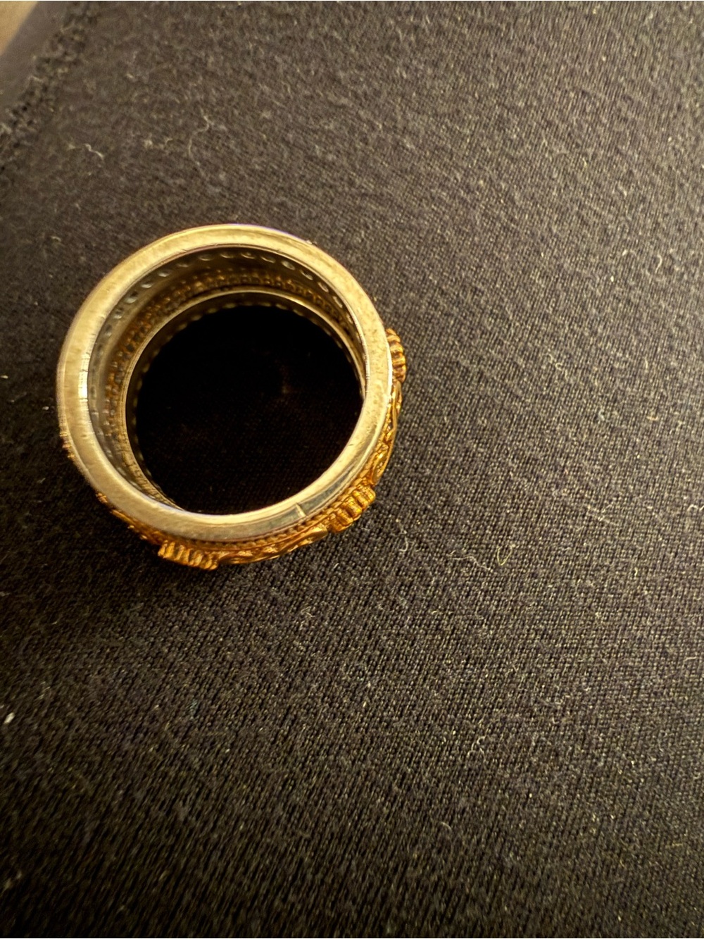 Genuine Emerald Diamond SOLID 14K Gold & 925 Band 5.5 Real Etruscan Rev. Ring - Picture 3 of 4